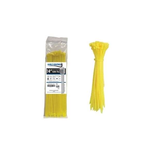 Kable Kontrol Cable Tie, 14 in L, 4.01 in Max Bundle Dia., Yellow, Nylon 6/6, 50 lb Strength, 100 PK CT514FL-YL-100 - main